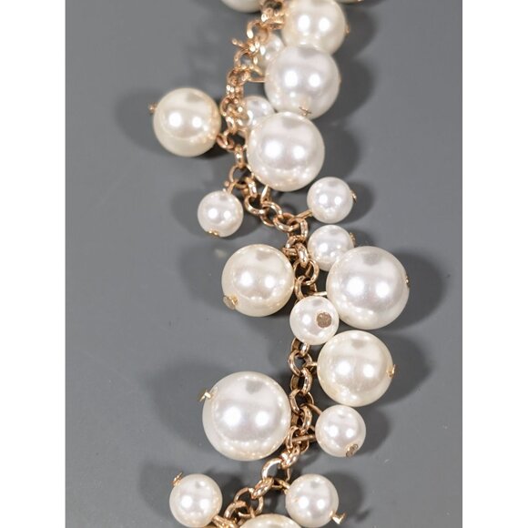 Faux Pearl Cluster Gold Tone Chain Statement Necklace 21" Chunky - Picture 4 of 8